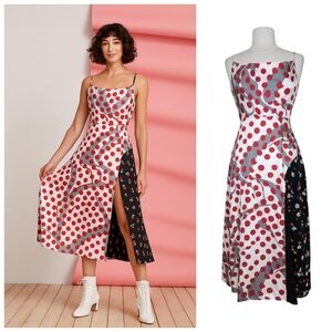 Foxiedox Polka Dot/Floral Contrast Satin Maxi Dress Size Small NWT